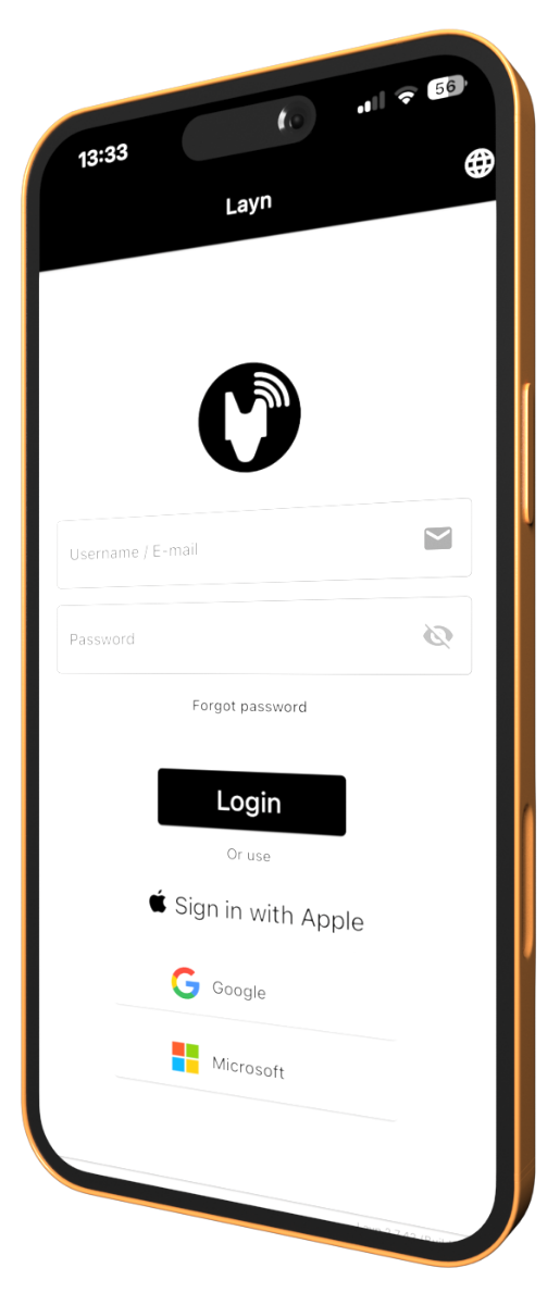 Layn sign-in screen on a mobile phone
